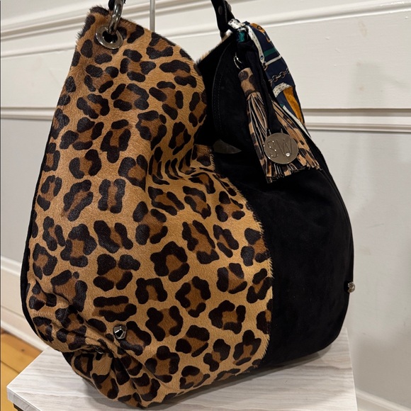Stuart Weitzman Handbags - Stuart Weitzman Bag Calf Hair Leopard Print and Black Suede Large Hobo